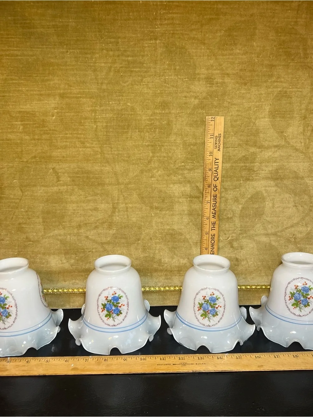 Colonial Blue Floral Roses Milk Glass Shade Ceiling Fan Chandelier Sconce Ruffle